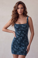 Load image into Gallery viewer, Bodycon Navy Floral Thick Straps Short Cocktail Dress