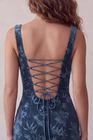 Load image into Gallery viewer, Bodycon Navy Floral Thick Straps Short Cocktail Dress