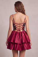 Load image into Gallery viewer, Corset Red A Line Tiered Short Bubble Cocktail Dress with 3D Flower