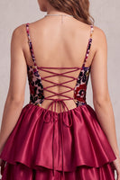 Load image into Gallery viewer, Corset Red A Line Tiered Short Bubble Cocktail Dress with 3D Flower