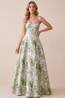 Load image into Gallery viewer, A Line Sage Green Floral Corset Sweetheart Long Wedding Guest Dress