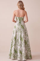 Load image into Gallery viewer, A Line Sage Green Floral Corset Sweetheart Long Wedding Guest Dress
