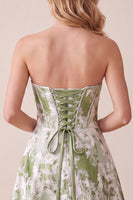 Load image into Gallery viewer, A Line Sage Green Floral Corset Sweetheart Long Wedding Guest Dress