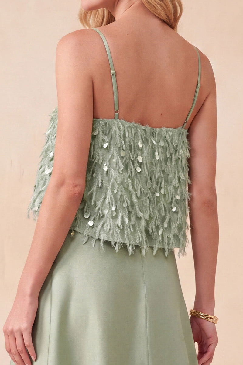 Load image into Gallery viewer, Light Green Tiered A Line Sparkly High-Low Wedding Guest Dress with Sequins