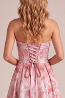 Load image into Gallery viewer, Sparkly Pink A Line Floral Sequin Strapless Long Wedding Guest Dress