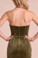 Load image into Gallery viewer, Olive Sheath Corset Ruched Velvet Strapless Long Evening Dress