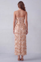 Load image into Gallery viewer, Sparkly Khaki Floral Sheath Strapless Long Evening Dress with Sequins