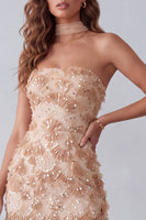 Load image into Gallery viewer, Sparkly Khaki Floral Sheath Strapless Long Evening Dress with Sequins