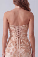 Load image into Gallery viewer, Sparkly Khaki Floral Sheath Strapless Long Evening Dress with Sequins