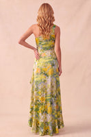 Load image into Gallery viewer, Yellow Sheath Ruffled Floral One Shoulder High-Low Wedding Guest Dress with Slit