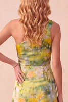 Load image into Gallery viewer, Yellow Sheath Ruffled Floral One Shoulder High-Low Wedding Guest Dress with Slit
