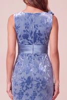 Load image into Gallery viewer, Velvet Blue Mermaid V-Neck Long Wedding Guest Dress with 3D Flowers