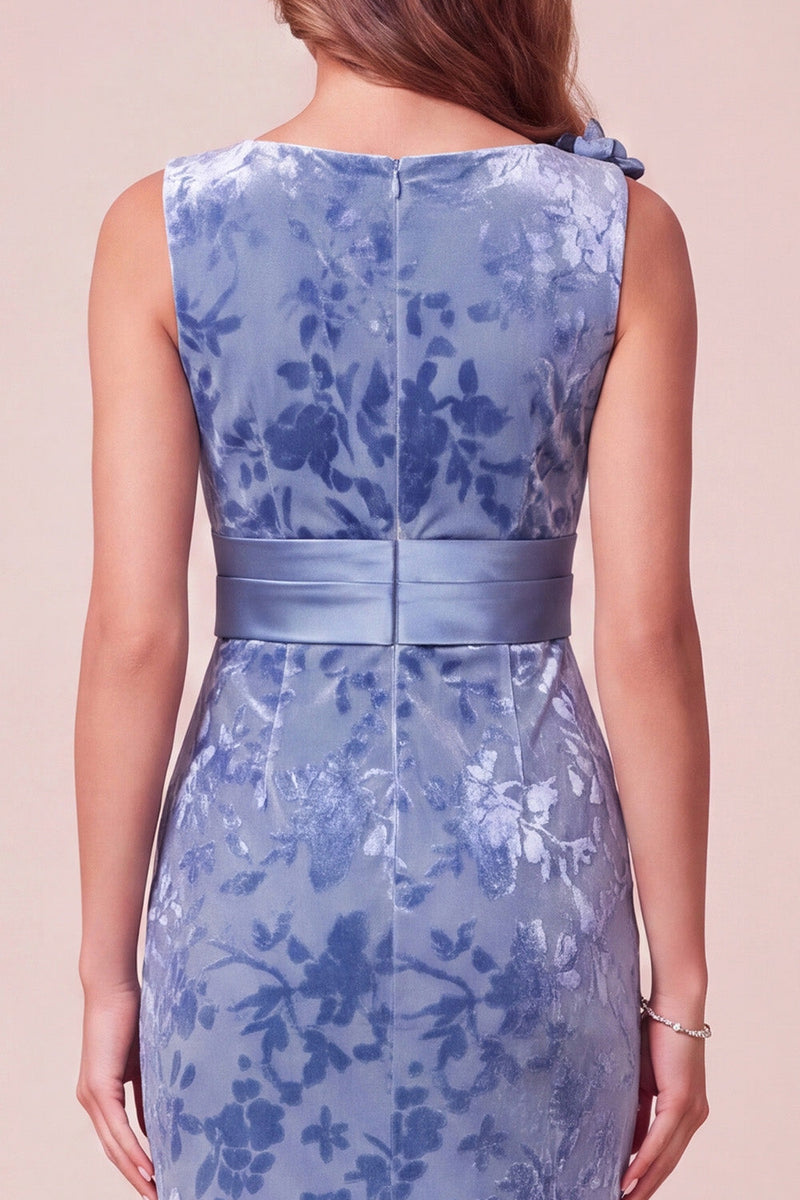 Load image into Gallery viewer, Velvet Blue Mermaid V-Neck Long Wedding Guest Dress with 3D Flowers