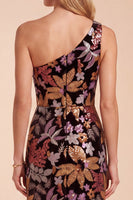 Load image into Gallery viewer, Sparkly Black Mermaid Floral One Shoulder Long Evening Dress with Sequins