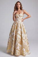 Load image into Gallery viewer, Jacquard Champagne A Line Corset Thick Straps Long Evening Dress