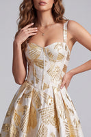 Load image into Gallery viewer, Jacquard Champagne A Line Corset Thick Straps Long Evening Dress