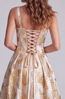 Load image into Gallery viewer, Jacquard Champagne A Line Corset Thick Straps Long Evening Dress