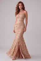 Load image into Gallery viewer, Mermaid Champagne Sparkly Floral Long Evening Dress with Sequins
