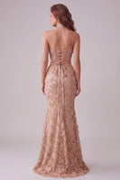 Load image into Gallery viewer, Mermaid Champagne Sparkly Floral Long Evening Dress with Sequins