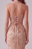 Load image into Gallery viewer, Mermaid Champagne Sparkly Floral Long Evening Dress with Sequins