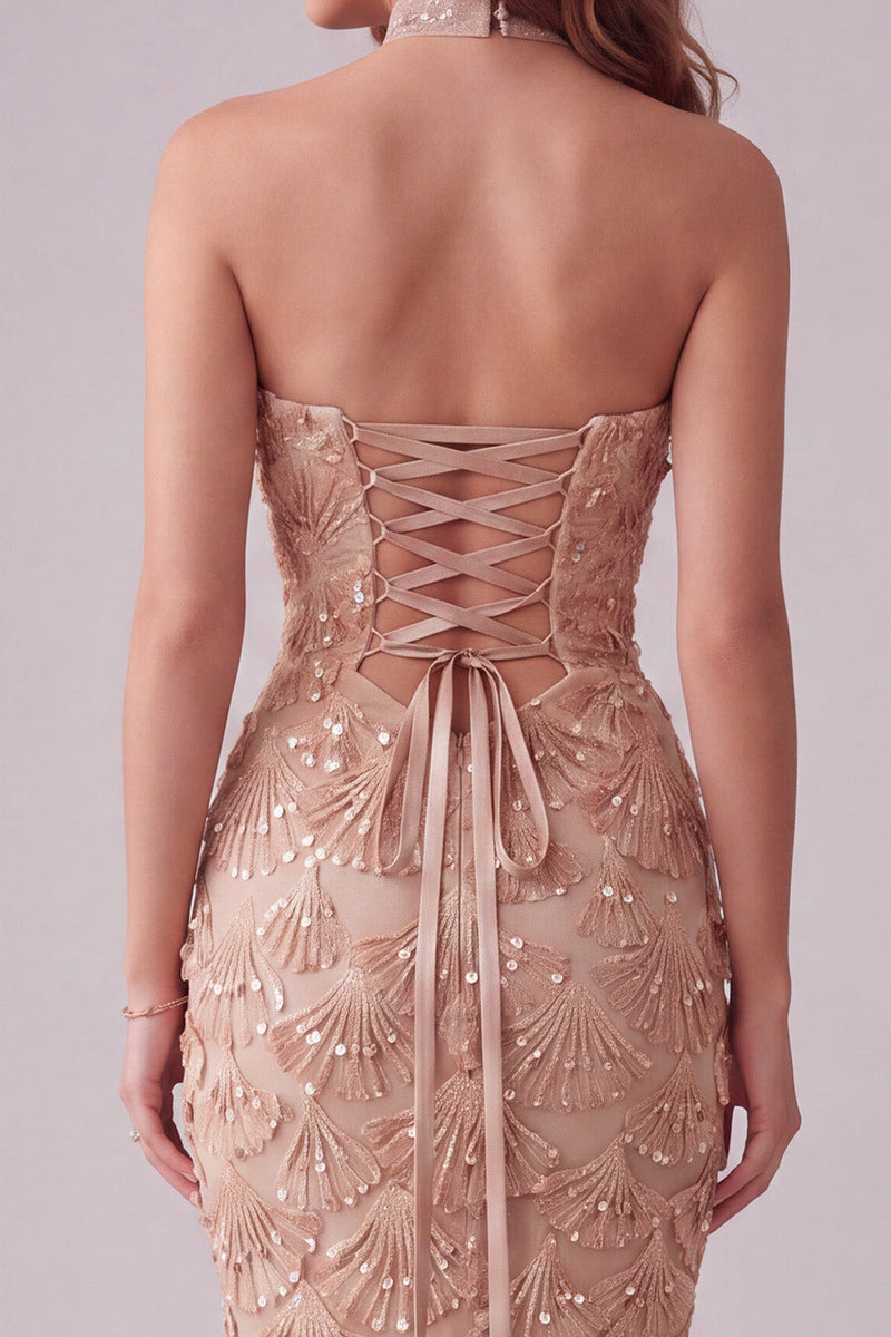 Load image into Gallery viewer, Mermaid Champagne Sparkly Floral Long Evening Dress with Sequins