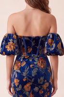 Load image into Gallery viewer, Dark Blue Mermaid Velvet Corset Floral Sweetheart Long Evening Dress