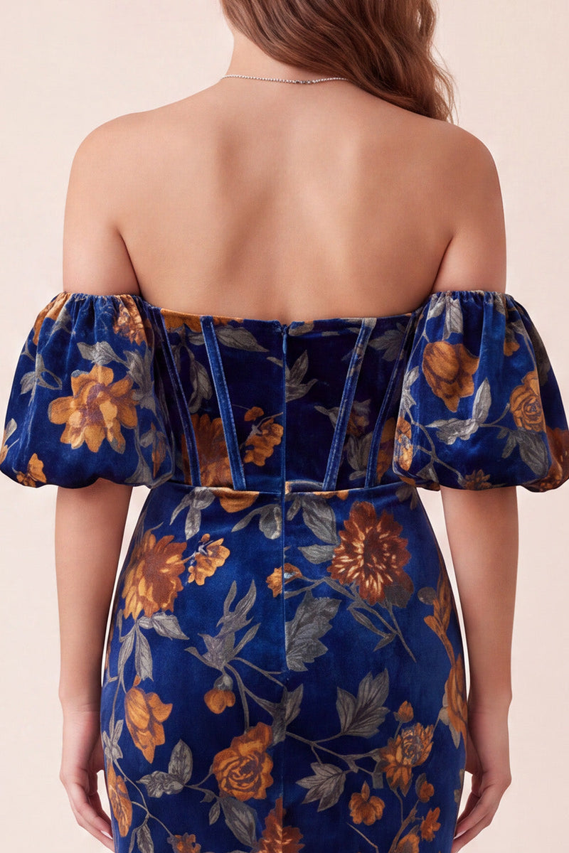 Load image into Gallery viewer, Dark Blue Mermaid Velvet Corset Floral Sweetheart Long Evening Dress