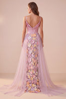 Load image into Gallery viewer, Mermaid Pink Floral Corset Ruched Long Prom Dress with Cape