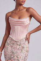 Load image into Gallery viewer, Sparkly Pink Mermaid Floral Sequin Corset Ruched Long Prom Dress with Pearls