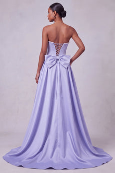 Sparkly Sequin Lavender Sheath Floral Corset Strapless Long Prom Dress with Cape
