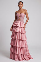 Load image into Gallery viewer, Dusty Rose A Line Sparkly Ruffled Tiered Sweetheart Long Prom Dress with Sequins