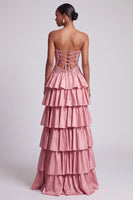 Load image into Gallery viewer, Dusty Rose A Line Sparkly Ruffled Tiered Sweetheart Long Prom Dress with Sequins