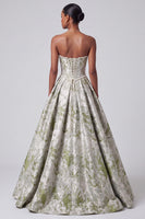 Load image into Gallery viewer, Sage Green Ball Gown Floral Corset Strapless Long Prom Dress with Pearls