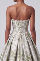 Load image into Gallery viewer, Sage Green Ball Gown Floral Corset Strapless Long Prom Dress with Pearls