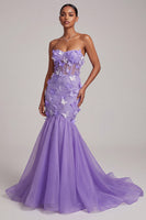 Load image into Gallery viewer, Sparkly Purple Mermaid Corset Sequin Sweetheart Long Prom Dress with 3D Butterflies