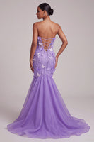 Load image into Gallery viewer, Sparkly Purple Mermaid Corset Sequin Sweetheart Long Prom Dress with 3D Butterflies