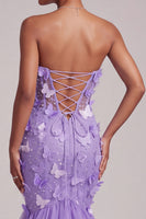 Load image into Gallery viewer, Sparkly Purple Mermaid Corset Sequin Sweetheart Long Prom Dress with 3D Butterflies