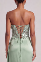 Load image into Gallery viewer, Corset Green Mermaid Sparkly Sequin Ruched Sweetheart Long Prom Dress with Slit