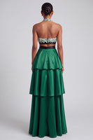 Load image into Gallery viewer, Dark Green A Line Ruffled Tiered Sparkly Sequin Halter Long Prom Dress with Bow