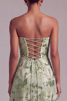 Load image into Gallery viewer, Sparkly Sequin Green A Line Floral Strapless Long Prom Dress