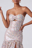 Load image into Gallery viewer, Sparkly Blush Sheath Ruffled Tiered Sequin Sweetheart Keyhole Long Prom Dress with Slit
