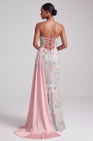 Load image into Gallery viewer, Floral Light Green Mermaid Sparkly Sequin Sweetheart Long Prom Dress with Side Cape
