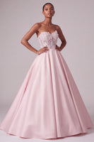 Load image into Gallery viewer, Sparkly Blush Ball Gown Sequin Corset Sweetheart Long Prom Dress with 3D Butterflies