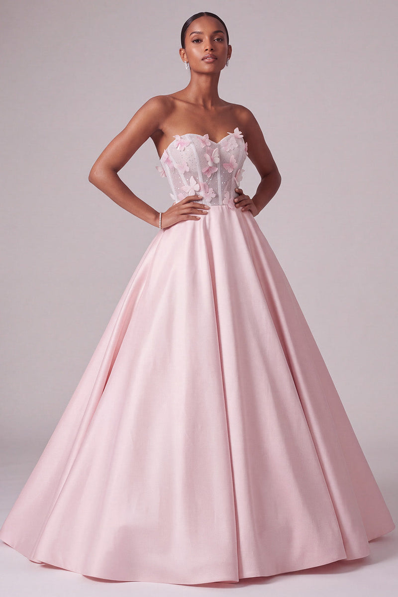 Load image into Gallery viewer, Sparkly Blush Ball Gown Sequin Corset Sweetheart Long Prom Dress with 3D Butterflies