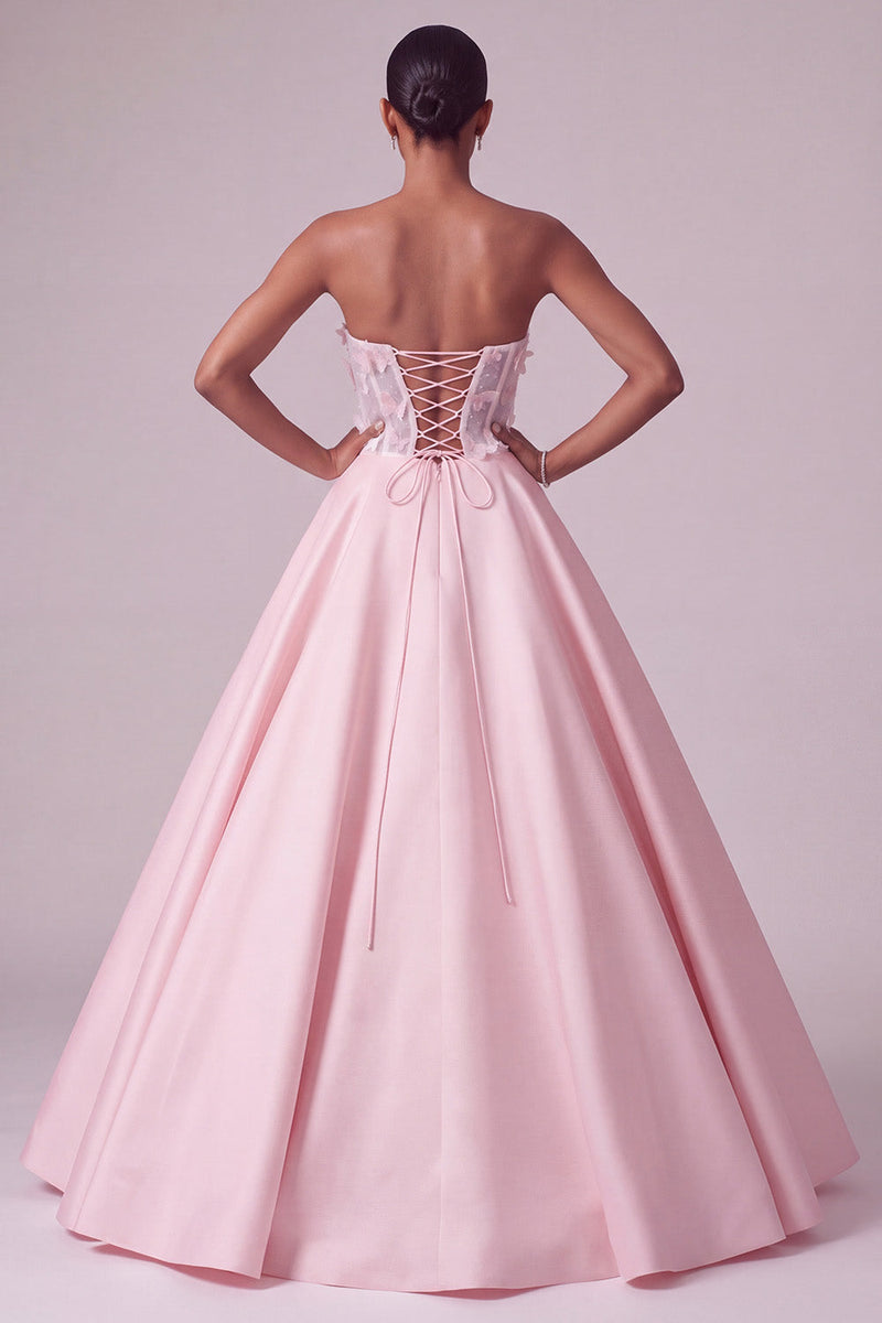 Load image into Gallery viewer, Sparkly Blush Ball Gown Sequin Corset Sweetheart Long Prom Dress with 3D Butterflies
