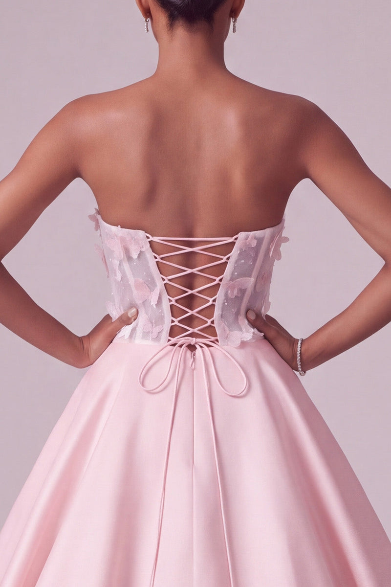 Load image into Gallery viewer, Sparkly Blush Ball Gown Sequin Corset Sweetheart Long Prom Dress with 3D Butterflies