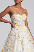 Load image into Gallery viewer, Princess Light Yellow Floral Ruffled Tiered Corset Sweetheart Long Prom Dress