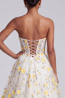 Load image into Gallery viewer, Princess Light Yellow Floral Ruffled Tiered Corset Sweetheart Long Prom Dress