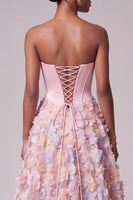 Load image into Gallery viewer, Sparkly Pink Corset Floral Ruched A-Line Strapless Long Prom Dress