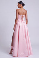 Load image into Gallery viewer, Floral Pink A Line Sweetheart Satin Long Prom Dress with Slit